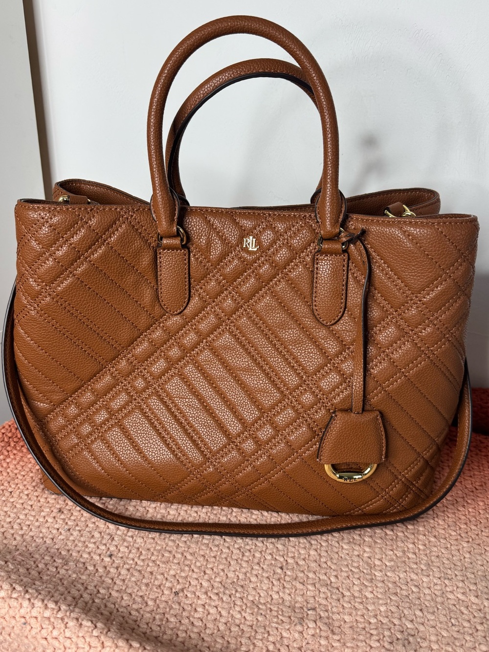 Lauren Ralph Lauren Quilted Pebble Leather Very Large Tote Bag - Picture 3 of 16